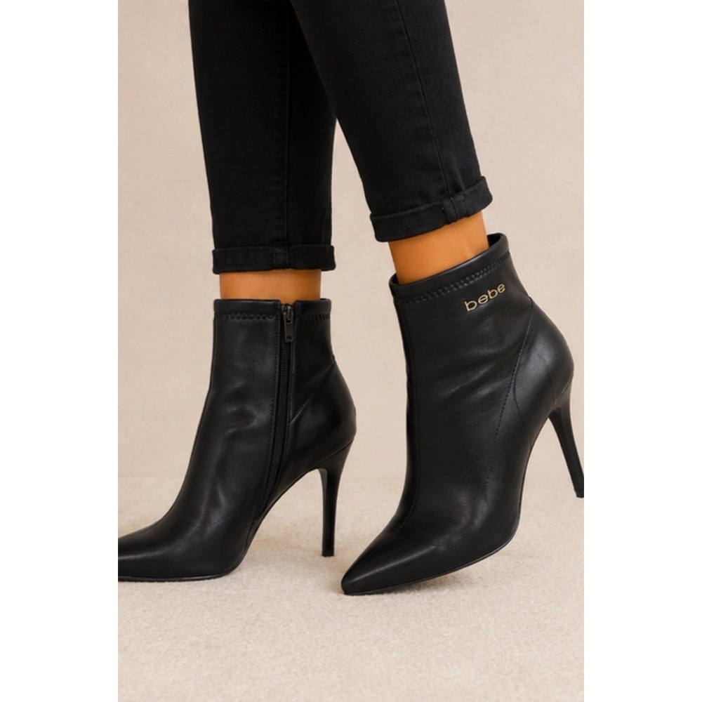 Bebe Women's Ankle Boots Size 8 Black Faux Leather Heels